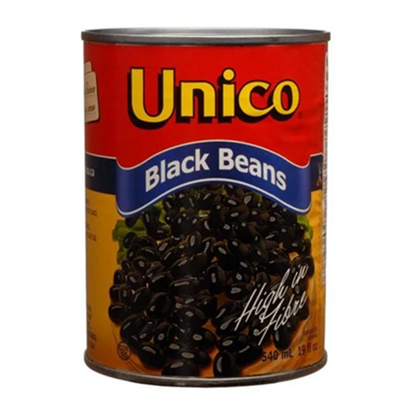 Unico Black Beans 540ml – tender, protein-rich black beans perfect for soups, salads, chili, and side dishes