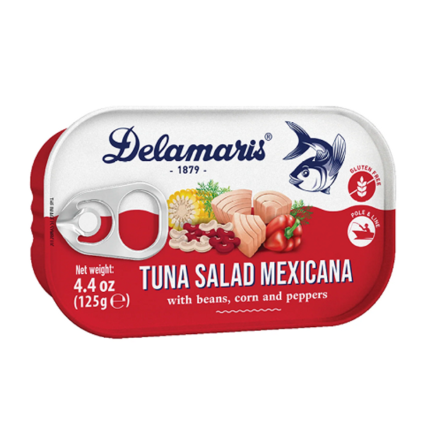 Delamaris Tuna Salad Mexicana 125g – zesty tuna salad with vegetables and spices inspired by Mexican flavors