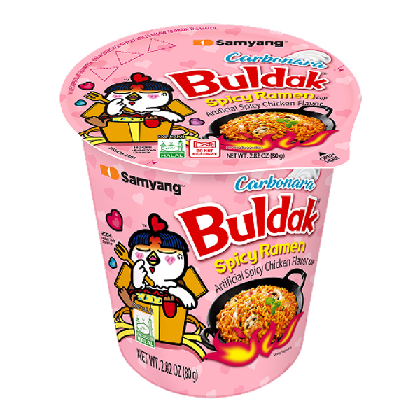 Buldak Cheese Spicy Creamy Carbonara 80g – creamy and spicy instant noodles with rich cheese flavor