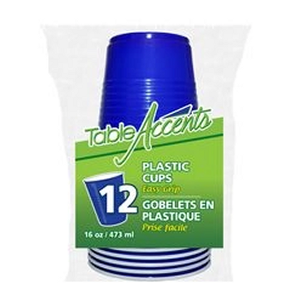 Table Accents Plastic Cups Blue 12 Pack 16oz – durable disposable cups perfect for parties, events, and beverages