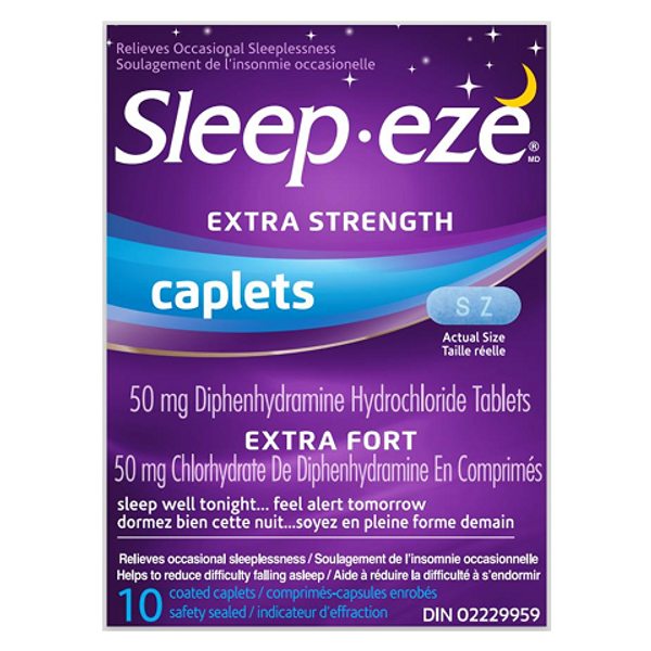 Sleep-eze Extra Strength 10 Caplets 50mg – fast-acting sleep aid for occasional sleeplessness