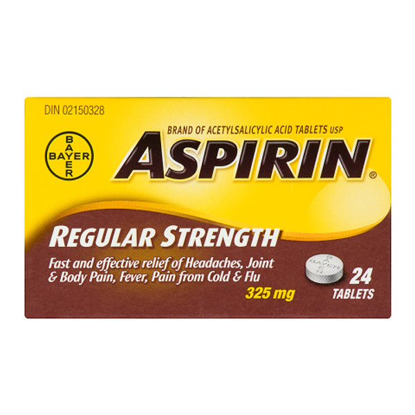 Aspirin Regular Strength 24 Tablets – pain relief tablets for headaches, minor aches, and fever
