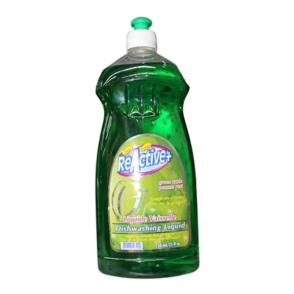 ReActive Green Apple Dishwashing Liquid 750ml – liquid dish soap with fresh green apple fragrance