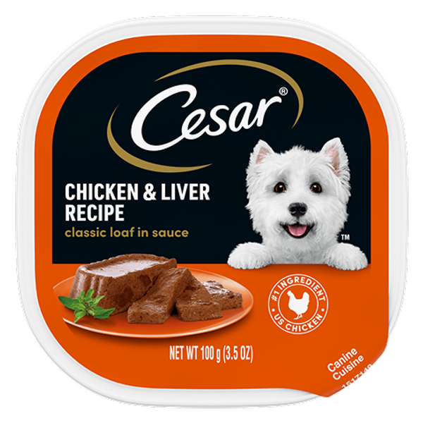 Cesar Chicken And Liver Recipe 100g – premium wet dog food with tender chicken and liver, ideal for small dogs