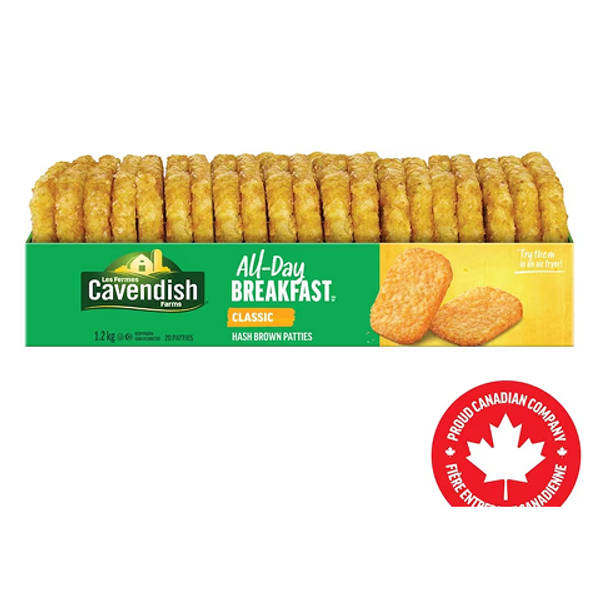 Cavendish Hash Brown Patties Classic 1.2kg – crispy golden hash brown patties made from quality potatoes, perfect for breakfast or snacking