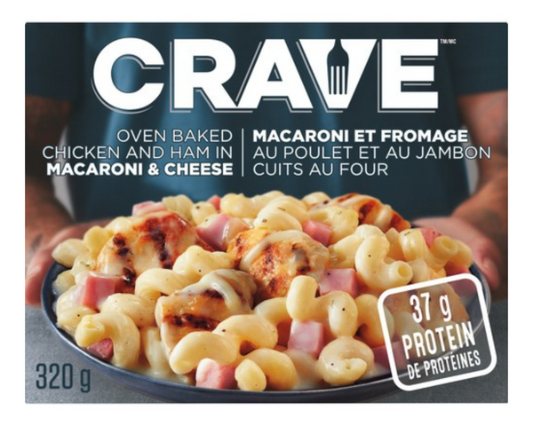 Crave Chicken & Ham Mac n Cheese 320g – creamy macaroni and cheese with tender chicken and ham, perfect for a quick and satisfying meal