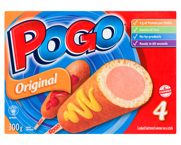 Pogo Original Wiener On A Stick 300g – classic corn dog snack with a juicy wiener coated in a golden cornmeal batter, perfect for a quick treat