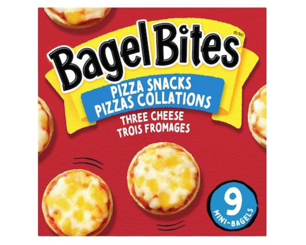 Bagel Bites Three Cheese Pizza Snacks 198g – bite-sized bagels topped with three cheeses, perfect for quick snacks or parties