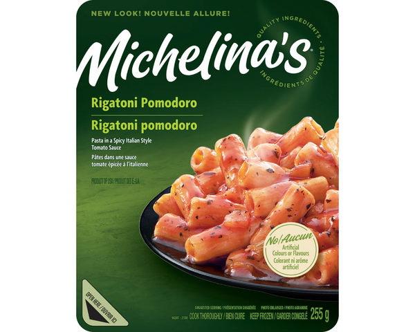 Michelinas Rigatoni Pomodoro 255g – frozen meal with rigatoni pasta and rich tomato sauce, perfect for a quick and convenient dinner