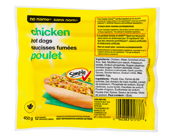 No Name Chicken Hot Dogs 420g – juicy chicken hot dogs Canada