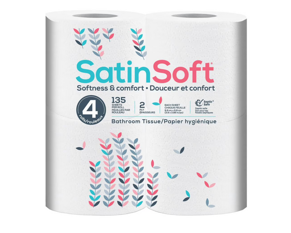 Satin Soft 4-roll bathroom tissue for soft and comfortable use