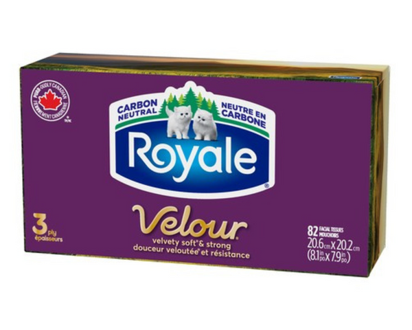 Royale Velour 82-pack facial tissues for soft and luxurious use