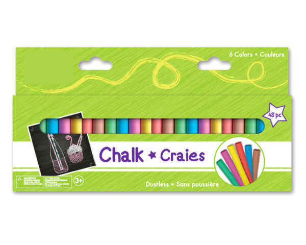 Kids Kraft Color Chalk 48 Pieces – vibrant colored chalk for drawing, writing, and creative activities