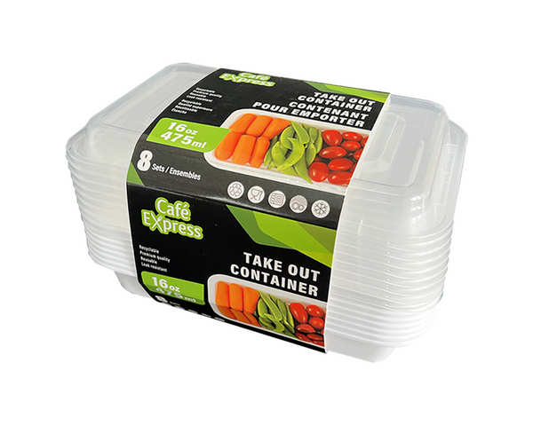 Cafe Express Take Out Container 475ml 8 Pack – durable, microwave-safe containers for small meals or food storage
