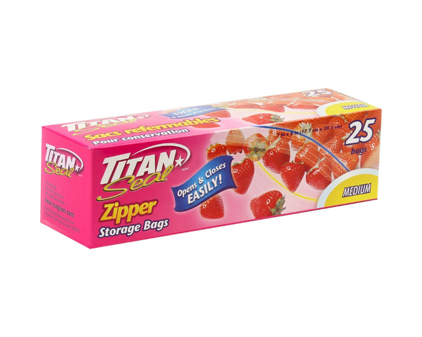 Titan Seal Storage Bags 25 Pack – versatile, resealable bags for storing and organizing food