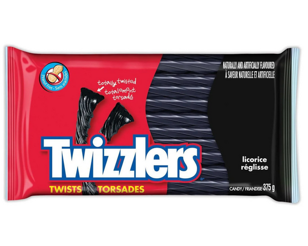 Twizzlers Licorice 375g – classic chewy black licorice candy twists