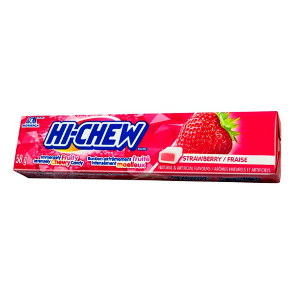 Hi-Chew Fruity Strawberry 58g – soft, chewy strawberry-flavored candy pieces