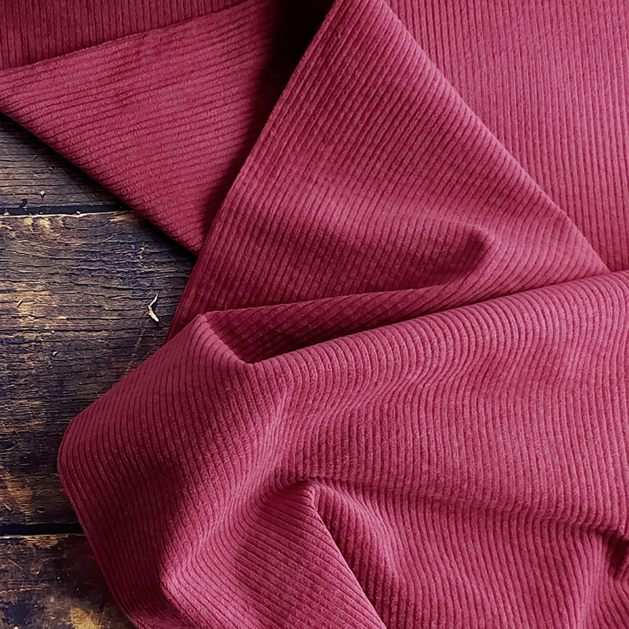 Stretch Woven Washed Corduroy, Cranberry: European Import
