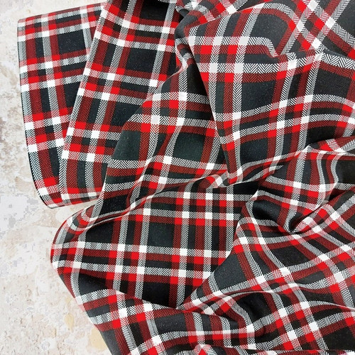 Preppy Plaid, Black & Red:  Jersey Knit, European Import