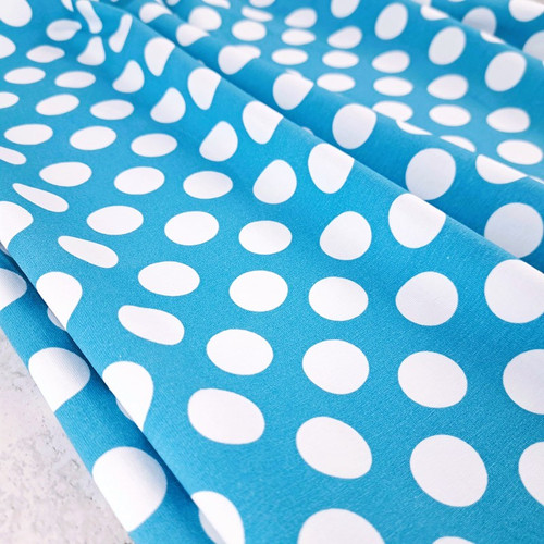 Polka Dots, Aqua Blue:  Organic Jersey Knit, European Import