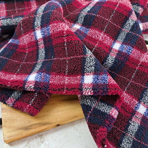 Bruno Plaid, Burgundy & Blue:  Teddy Bouclé, European Import