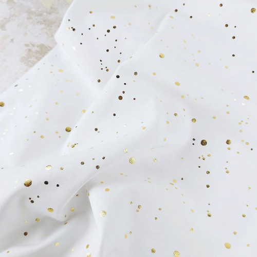 Shimmery Skies, White:  Foil Jersey Knit, European Import