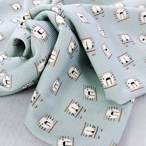 Wild Animals, Light Teal:  Ribbed Knit, European Import