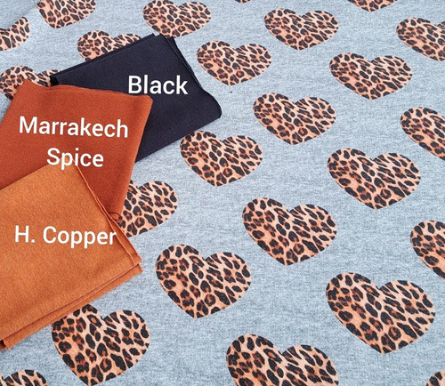 REMNANT: Leopard Spot Hearts:  French Terry, European Import (43 cm)