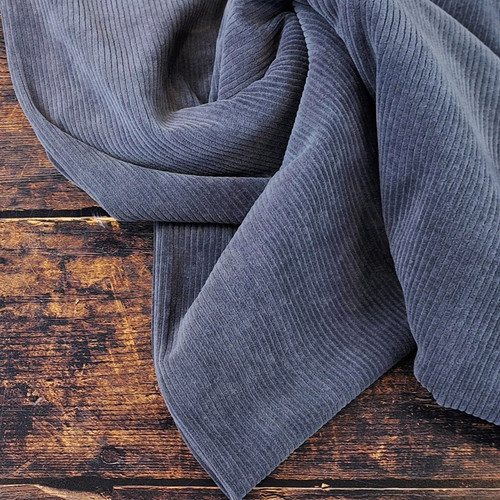 REMNANT: Knitted Velour Corduroy, Prussian Blue: European Import (165 cm)