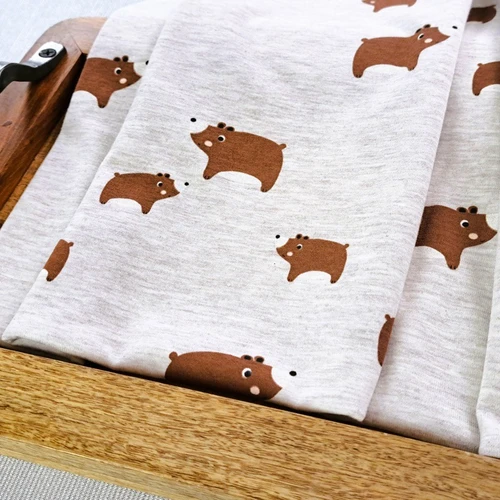 Brown Bears, Heathered Oatmeal: Jersey Knit, European Import
