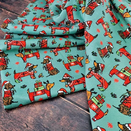 Hound's Christmas, Soft Teal: Brushed French Terry, European Import