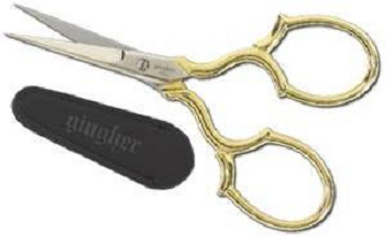 Gingher Stork Embroidery Scissors and Leather Sheath - 3.5 Craft Scissors  for Fabric, Thread, and Needlework Yarn Cutting - Gold