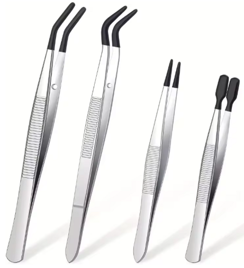 1/4 Pieces Tweezers With Rubber Tips Tweezers Rubber PVC Silicone Coated