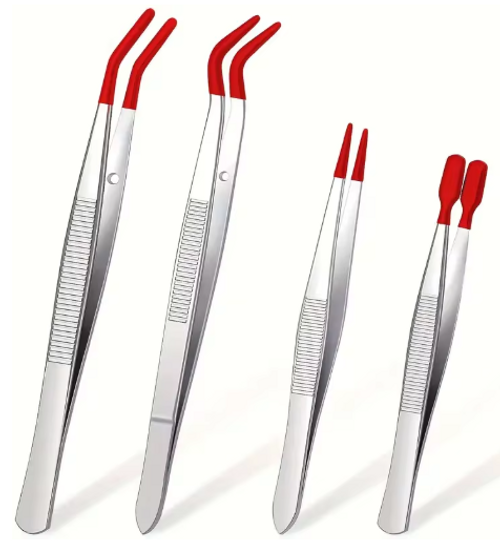 1/4 Pieces Tweezers With Rubber Tips Tweezers Rubber PVC Silicone Coated