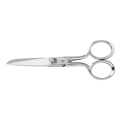 The versatility of Gingher’s 5 inch Sewing/Craft Scissors makes them a favorite with quilters, embroidery and sewing enthusiasts. The knife edge can cut through layers of material, clip curves and notch or cut buttonholes. A handsome double-plated chrome over nickel finish is durable and includes a fitted leather sheath for storage. Use a G-S sharpening stone for blade maintenance.