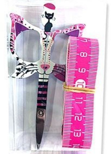 Cat Scissor w/ Tape Measure - Pink - 3.5" Butterfly Embroidery scissor