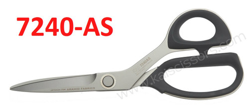 The Kai 7240-AS scissor is ideal for aramid fabrics.  This category of difficult fabrics has given rise to the high quality Kai 7240AS.  With it's serrated blade and high carbon, hardened stainless steel blades, fabrics like Kevlar®, Nomex®, Carbon-Fiber,  Dyneema®, Spectra®, Carbon Fiber, Fiberglass, and Fire Resistant Fabrics are easily cut.  So, whether you are cutting industrial fabrics to light satin's, the Kai 7240AS is the right tool for the job.