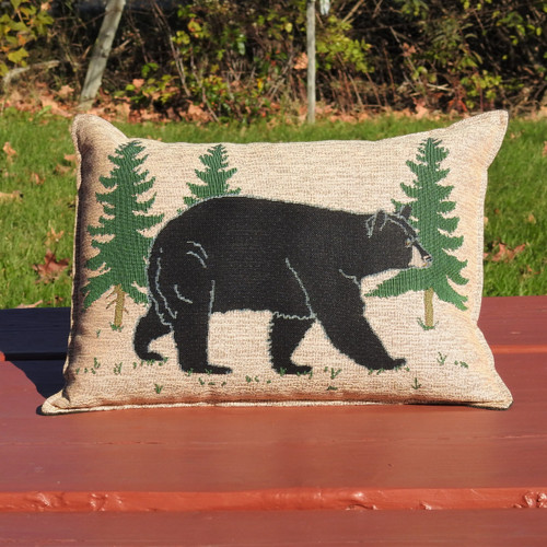 Trees and Black Bear on Tan Tapestry