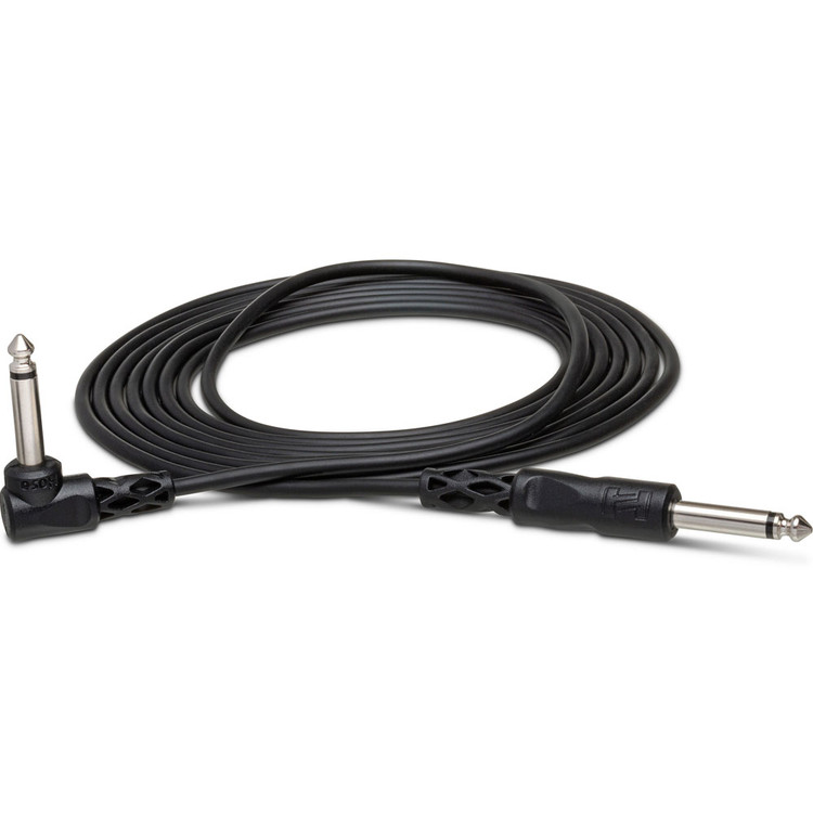HOSA CPP110R UNBALANCED INTERCONNECT, 1/4 IN TS TO RIGHT-ANGLE 1/4 IN TS, 10 FT / 3M
