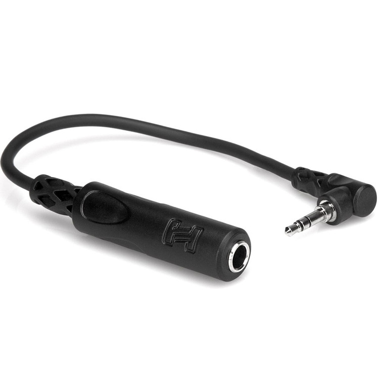 HOSA MHE100.5 HEADPHONE ADAPTER, 1/4 IN TRS TO RIGHT-ANGLE 3.5 MM, 6 IN / 15CM