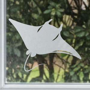 Manta Ray frosted window cling, reusable static window decal with an etched‑glass finish, renter‑friendly and perfect for home, office, or classroom windows.