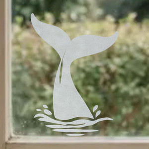 Whale Tail frosted window cling, reusable static window decal with an etched‑glass finish, renter‑friendly and perfect for home, office, or classroom windows.