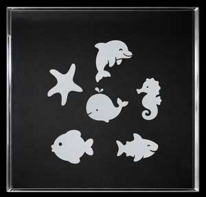 Ocean party favours frosted window clings set with fish, shell and sea life designs