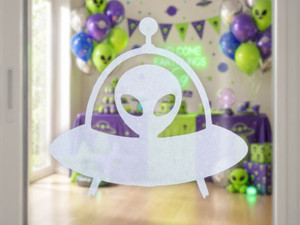 Alien UFO Window Clings Kids Party Favours Reusable Set of 6 Goodie Bag Fillers