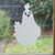 Close-up of a right-facing frosted  Funny Chook window cling clinging to glass, showing etched-glass texture and soft matte finish.