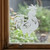 Close-up of a right-facing frosted  Rooster window cling clinging to glass, showing etched-glass texture and soft matte finish.