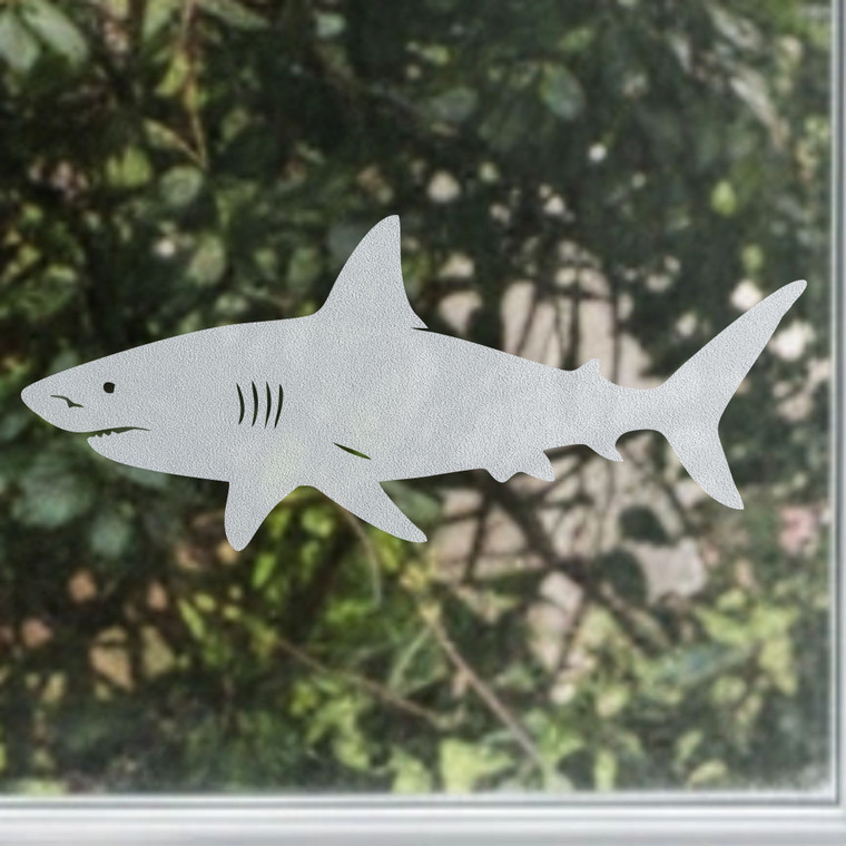 Shark frosted window cling, reusable static window decal with an etched‑glass finish, renter‑friendly and perfect for home, office, or classroom windows.