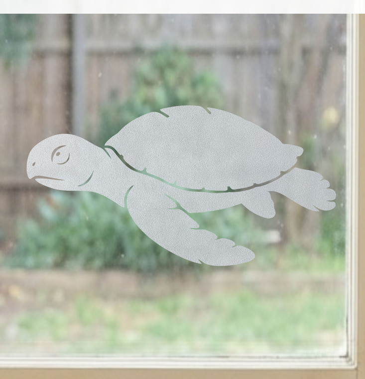 Turtle frosted window cling, reusable static window decal with an etched‑glass finish, renter‑friendly and perfect for home, office, or classroom windows.