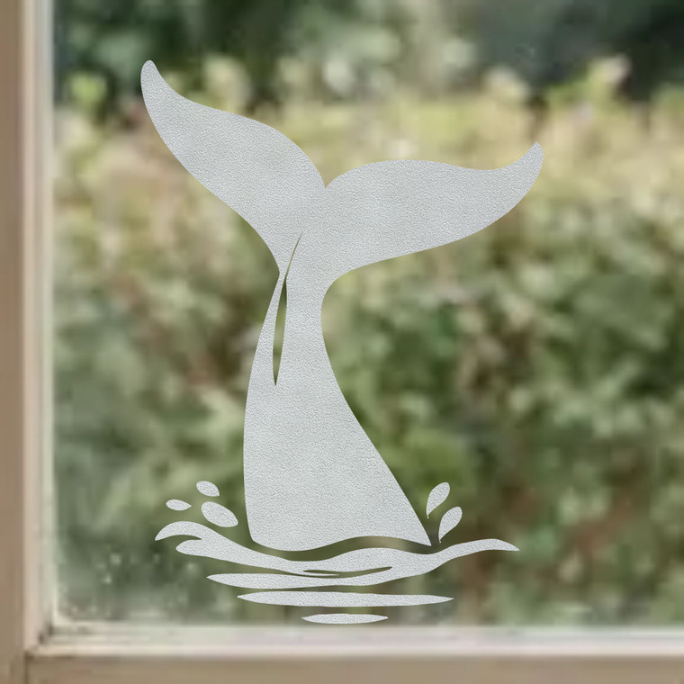Whale Tail frosted window cling, reusable static window decal with an etched‑glass finish, renter‑friendly and perfect for home, office, or classroom windows.