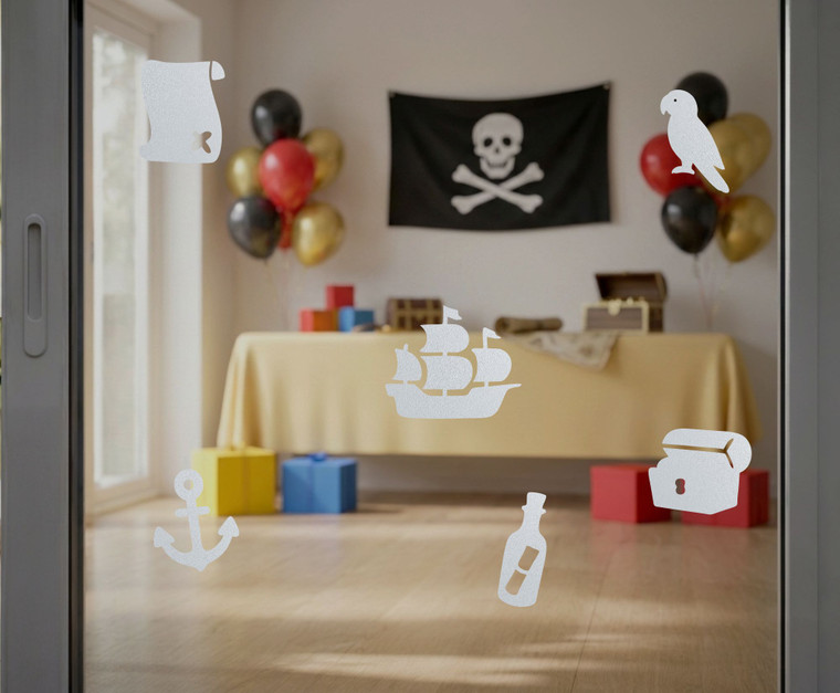 Pirate party window clings on glass for kids party favors